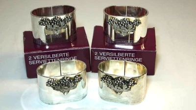 4 x  Serviettenringe versilbert, Weinreben, OVP, unbenutzt - Bild 1 von 3