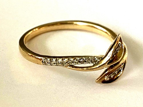 Classy 10K Yellow Gold 24 Natural Diamond Ladies Ring Band Calla Lily Size 7 - Picture 8 of 12