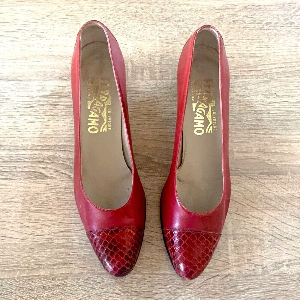 Salvatore Ferragamo Vintage Red Snakeskin Loafers - image 1