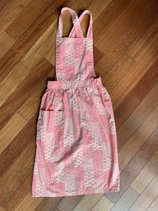 Vintage-Full-Apron-Fan-Print-Pocket-Cross-Over-Straps-Dot-Flower-Pink-Ivory-S-M
