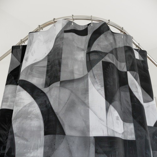 Black White and Gray Geometric Shower Curtain Bathroom Decor for Bath or Shower - Picture 4 of 6