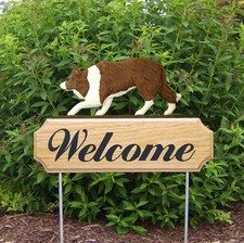 Border Collie Wood Welcome Outdoor Sign Red