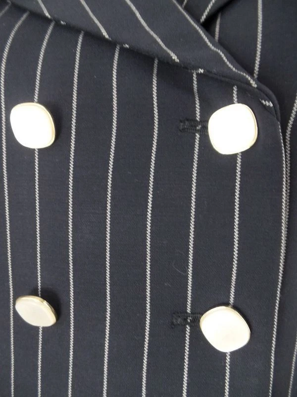 CARLISLE Blazer 4 Navy White Pinstripe Wool Gabardine Lined Double Breasted CHIC - Image 2 of 4