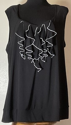 JTB Woman Black & White Front Ruffle Keyhole Back Shirt Made in the USA Size 1X