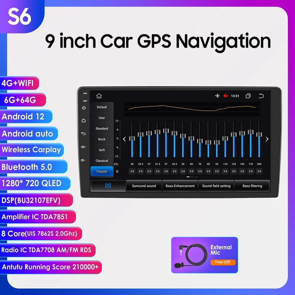 9 Inch Android 12 Octa Core 2 DIN Car Radio Stereo GPS Navi WiFi 6+64GB CarPlay - Image 4 of 4