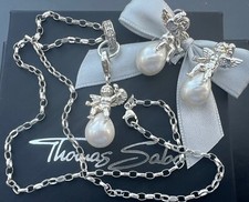 Thomas Sabo Schmuck Set Engel auf Perle Kette & Ohrringe Charm Neuzustand
