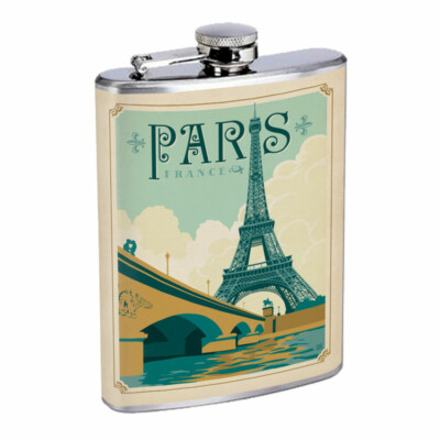 Paris France Em2 8oz Stainless Steel Flask Drinking Whiskey Liquor