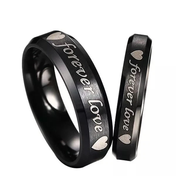Forever love Acero Titanio Pareja Anillos Su Promesa Alianza Anillos Foto 2 de 2