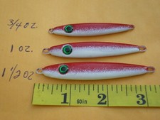 30 PCS. MINNOW SPOON JIG/LURE BAIT 1-1/2, 1, 3/4 OZ. 10 EACH RED/WHITE-GREEN EYE