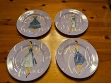 Rosanna Set of 4 Purple Lavender French Fashion Porcelain Salad Dessert Plates