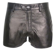 Mens Real Leather Shorts in Black Leather Shorts Men Gym Leather Shorts