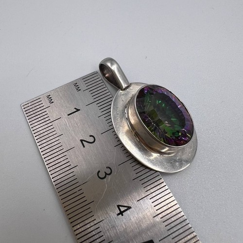 Vintage Womens Fashion Jewelry Pendant Sterling Silver 925 Gemstone Mystic Topaz - Picture 7 of 8
