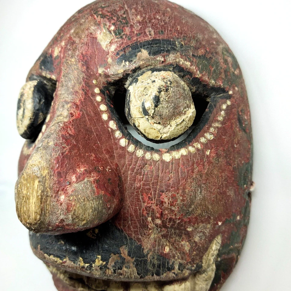 Máscara de demonio javanés de colección rara 8" madera tallada escultura tribal arte indonesio Foto 2 de 4