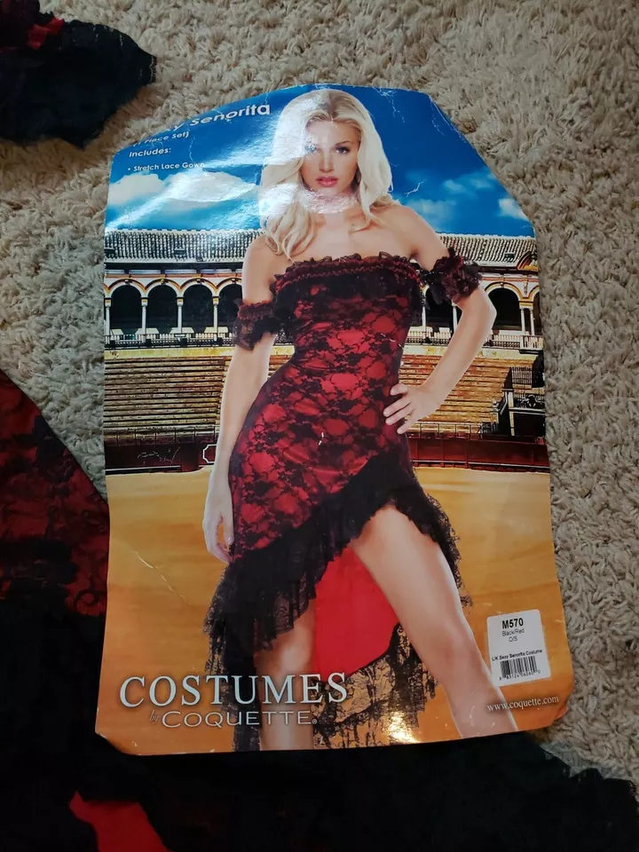 Costumes By Coquette Sexy Senorita Lace Dress w Fan Hispanic Mexican Womans OS  - Image 2 of 4