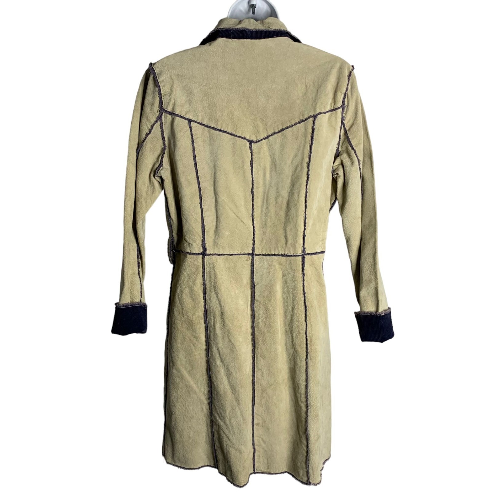 Vintage Leather Patchwork Jacket M Beige Corduroy… - image 5