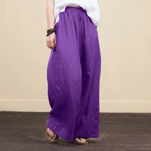 Übergröße Frühling Damen Baumwolle Leinen Gummibund weites Bein Hose Haremshose - Bild 6 von 38