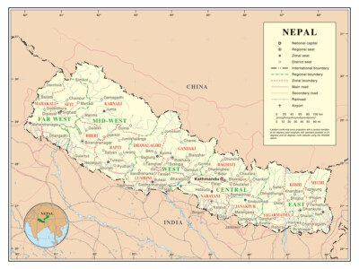 Nepal Political Administrative Province Road Highway Rail City Country Map