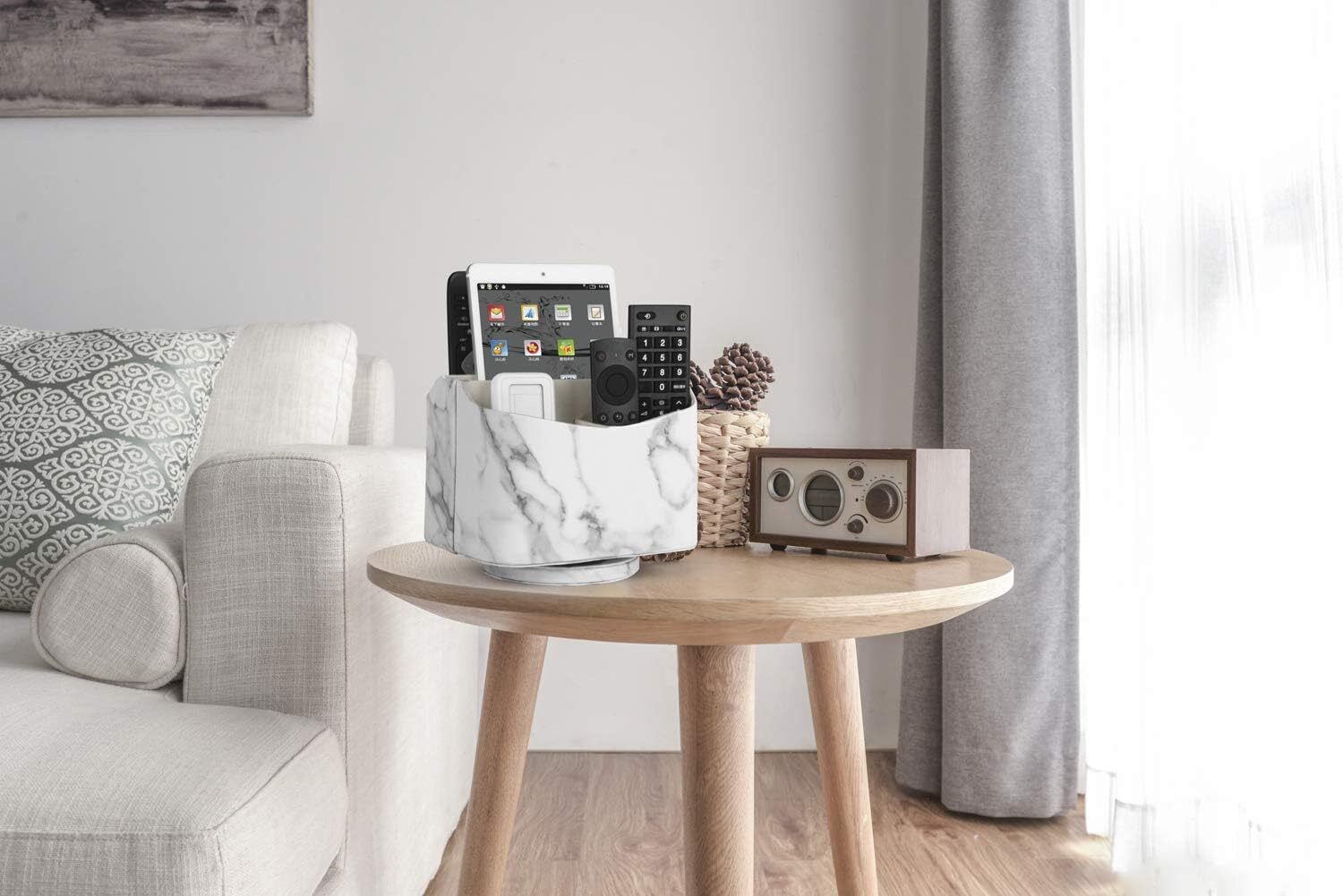 HofferRuffer Spinning Remote Control Holder, Controller White,Grey 