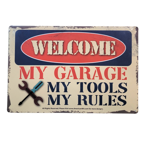 Willkommen - Meine Garage Meine Werkzeuge Meine Regeln - 8" x 12" Metall Blech lustiges Bar Schild Wand - Bild 2 von 6