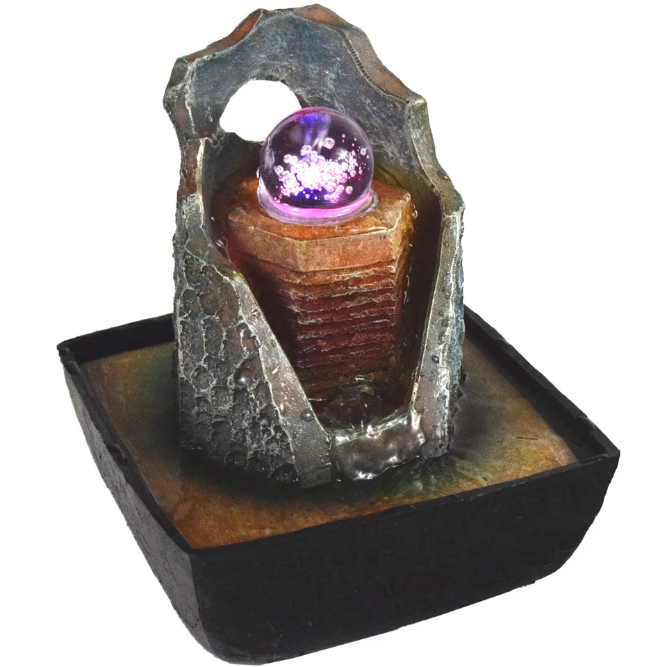 Zimmerbrunnen Wasserspiel 4 x LED Beleuchtung Farbwechsel Glas Kugel MAGIC leise - Bild 1 von 1