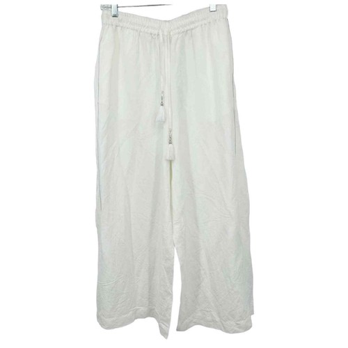 Seafolly White Wide Leg Linen Pants Womens Small Swim Coverup Drawstring - Picture 2 of 9