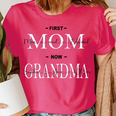 Personalisierte Damen-T-Shirts mit beliebigen Namen Erste Mama jetzt Oma Muttertag Top #NED