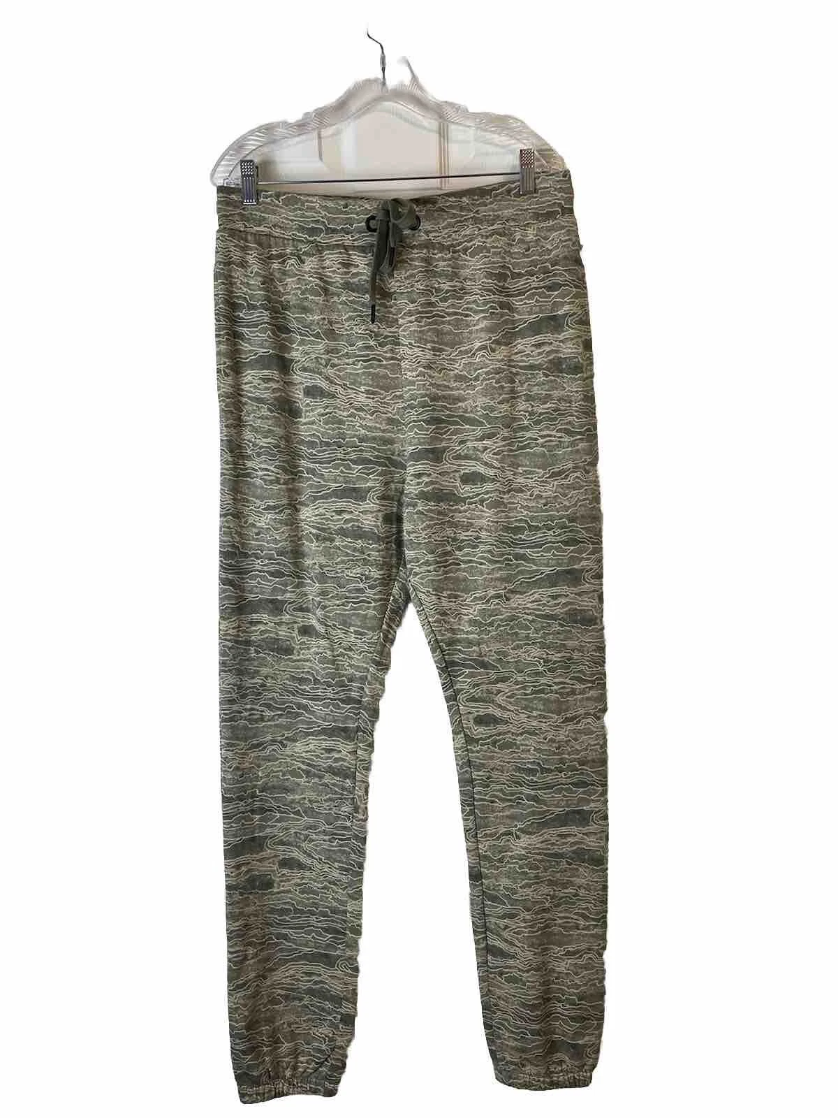 Human Nation Pants Mens Medium Heathered Gray Tan Drawstring Joggers Stretch NWT