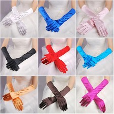 Elbow Length Satin Gloves Stretch Solid Costume Flapper Mitten Women Glove