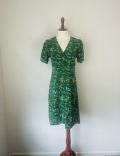 Uniqlo Green Floral Button Up Knee Length Dress Pockets Relaxed Size XS