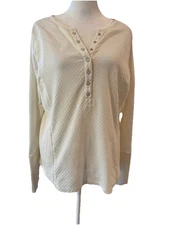 Idyllwind By Miranda Lambert Ivory 100% Cotton Henley Button Detail Cuffs Size L