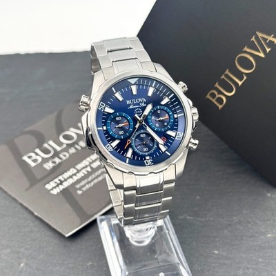 Bulova Marine Star 96B256 Men's Quartz Watch Blue Dial Chronograph 43MM 