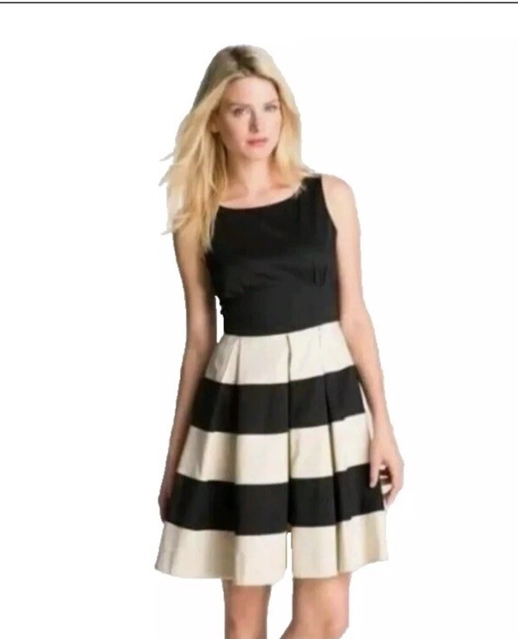 Kate Spade (Sz 6) Celina Dress Ivory Black Striped Fit And Flare NO BELT