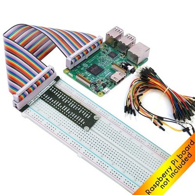 Raspberry Pi GPIO Breakout Board Kit Breadboard Jumper Wires Ribbon Cable