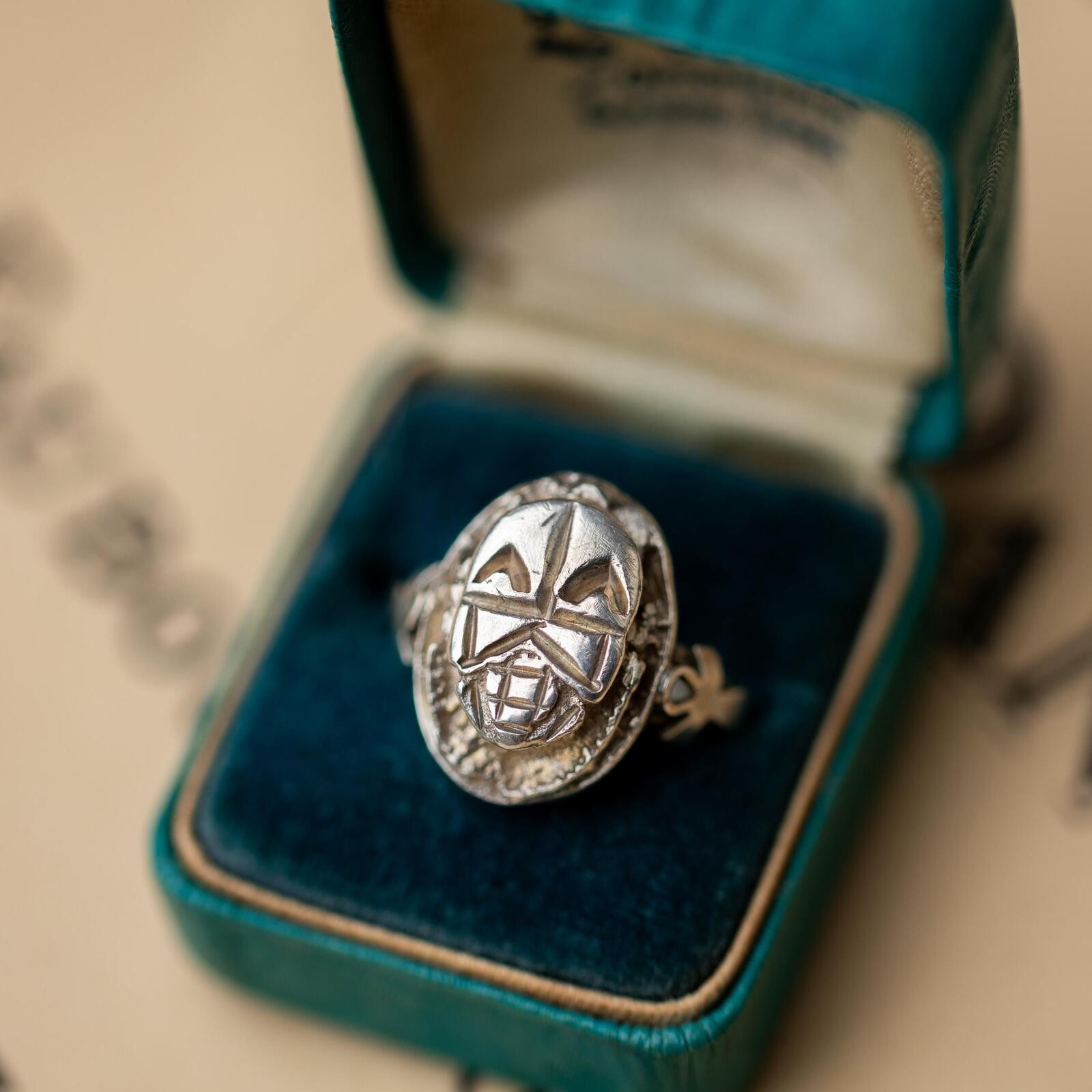 Vintage Scarab Ring Sterling Silver Estate Jewelry