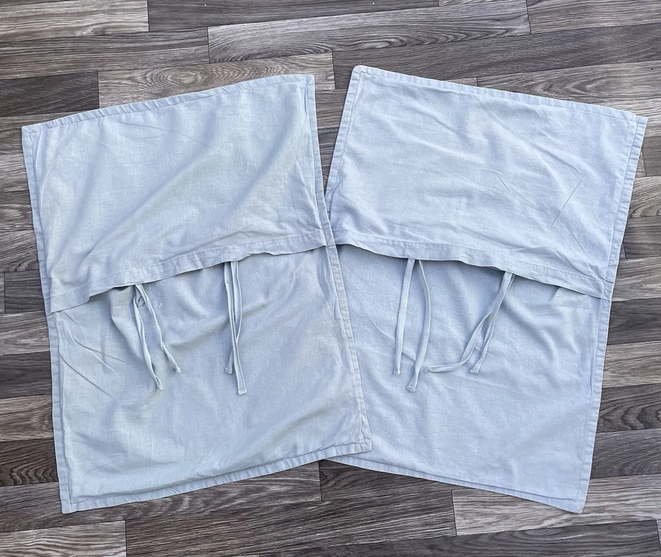 2 West Elm Linen Cotton Blend Standard Pillow Shams Classic Textured Light Blue - Image 4 of 4