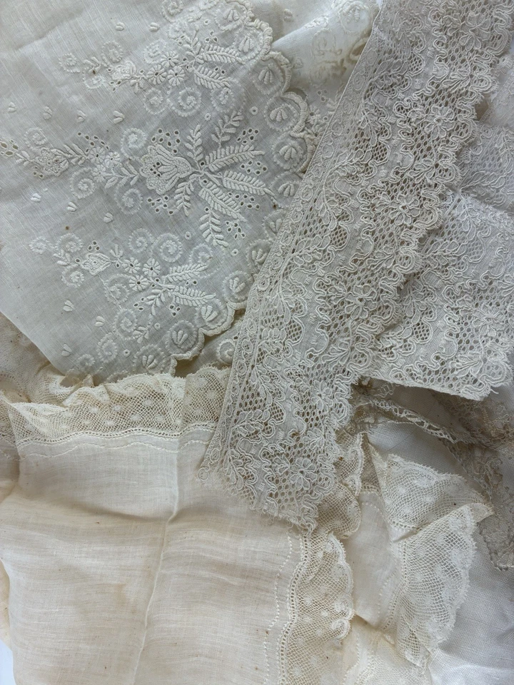 Antique Hand Embroidered Lace Handkerchiefs and Lace Remnants, Period Clothing - Image 2 of 4