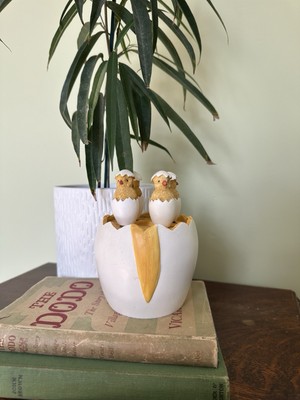 Rare Vintage Sagaform Cracked Egg Löffel Halter, Küken Teelöffel 
