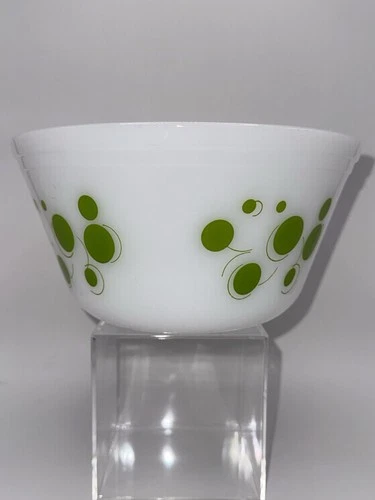 Vintage Federal Glass Lime Green Atomic Dot Mixing Bowl 8” - Milk Glass #1