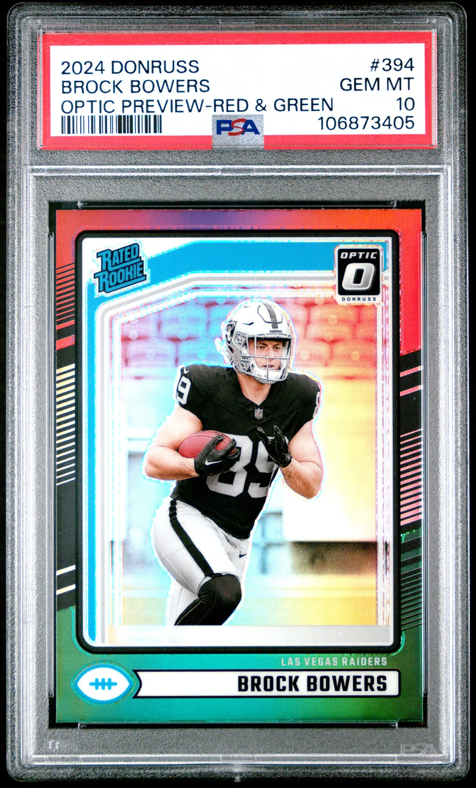 2024 Panini Donruss Brock Bowers #394 Optic Preview Red & Green PSA 10