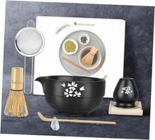 Matcha Whisk Set - Black Matte Finish - 8 Pieces，Including Bamboo Whisk, 