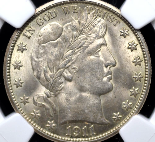1911 BARBER HALF DOLLAR NGC MS 62 ALL WHITE WITH NICE LUSTER AND MINT BLOOM, NO