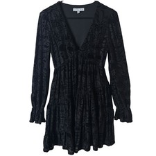 Vestido Hyfve Terciopelo Burnout Negro Mujer Mediano Damasco Gótico Boho Babydoll Mini