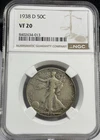 1938 D Liberty Walking Half Dollar NGC VF20 Low Mintage 491k - Freshly Graded!