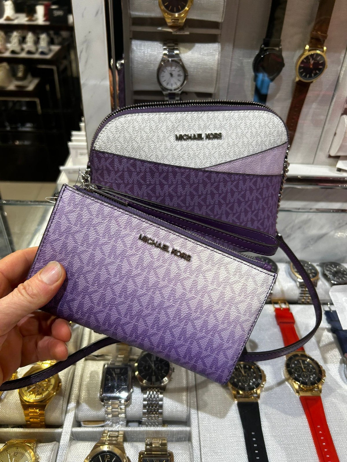 Michael Kors Jet Set Women Dome Crossbody Bag +Double Zip Wallet Set Dark Purple thumbnail 15