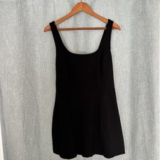 Lulus Always Admired Black Mini Dress Large L Sleeveless Skater Slit Ponte LBD 