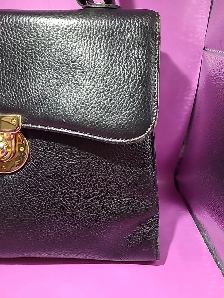 复古 Francesco Biasa 黑色皮革 Turnlock 手提包 意大利 — 第 4/4 张图片