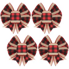 Christmas Buffalo Plaid Bows Decorations 6 Inch Burlap Gingham 4 PCS