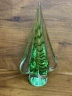 Vintage Murano Swirl Glass Green and Gold Swirl Christmas Tree 8.5” Tall