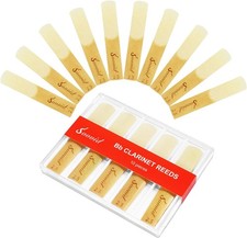 10 Pack Bb Clarinet Reeds with Plastic Box, Strength 2.5, Light Brown
