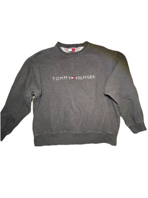 90 s Tommy Hilfiger Crew Neck Logo Sweatshirt Heather Gray